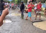 Warga Tanam Pohon Pisang dan Tebar Ikan Lele Depan Kantor Kecamatan Kutambaru, Protes Warga Akibat Jalan Rusak