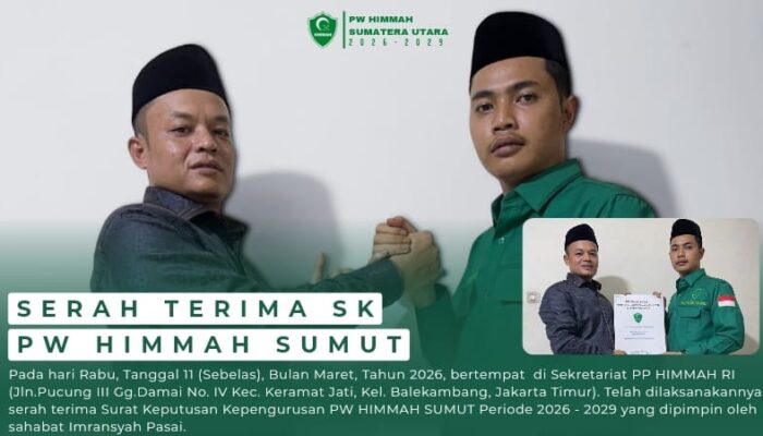 Pimpinan Pusat Serahkan SK, Imransyah Pasai Resmi Nahkodai PW HIMMAH Sumut Periode 2026–2029