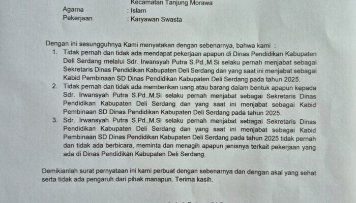 Dugaan Transaksi Jabatan Disdik Deli Serdang: Fakta dan Versi yang Berbeda