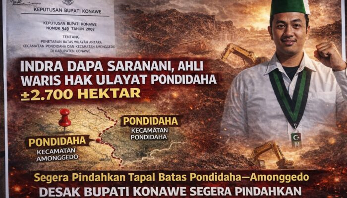 Indra Dapa Saranani, Ahli Waris Hak Ulayat Pondidaha ±2.700 Hektar, Desak Bupati Konawe Segera Pindahkan Tapal Batas Pondidaha–Amonggedo