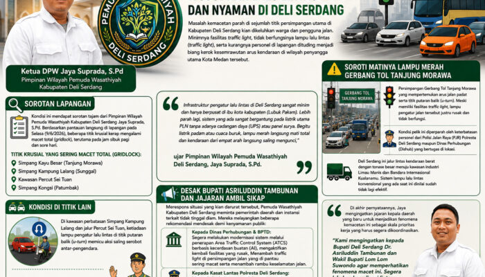 Persimpangan Padat Kerap Gridlock, Pemuda Wasathiyah Minta Bupati Asriluddin Tambunan Benahi Lalu Lintas Deli Serdang