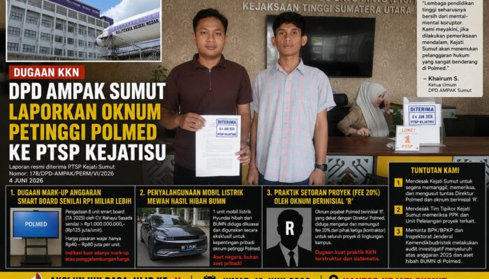 Dugaan KKN, DPD AMPAK Sumut Laporkan Oknum Petinggi Polmed ke PTSP Kejatisu