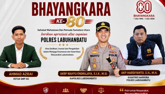 Menyambut momentum hari Bhayangkara, Sahabat Mahasiswa Dan Pemuda Sumatera Utara Apresiasi atas Respons Cepat Satres Narkoba Polres Labuhanbatu dalam Penindakan Lapak Narkoba
