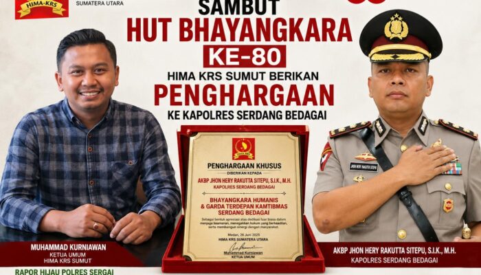 Sambut HUT Bhayangkara ke- 80, HIMA KRS Sumut Beri Penghargaan ke Kapolres Serdang Bedagai