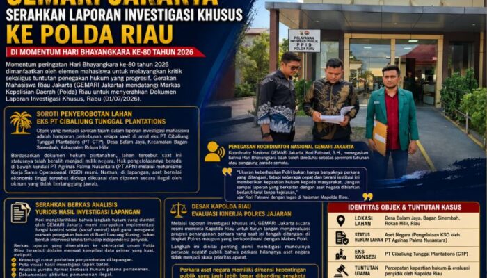 Gedor Polda Riau di Hari Bhayangkara, GEMARI Jakarta Buka Borok Penjarahan Kebun Sawit Negara di Rohil!