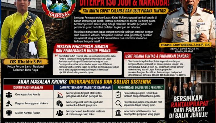 Diduga Tak Urus Lapas dan Biarkan Bandar Narkoba Jadi Raja FSN Labuhan Batu Raya Minta Mentri IMIPAS Copot Kalapas RantauPrapat