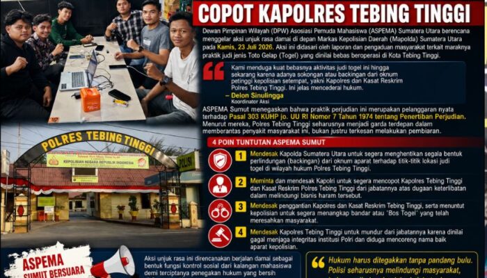 Diduga ‘Backingi’ Judi Togel, ASPEMA Sumut Desak Kapolri Copot Kapolres Tebing Tinggi