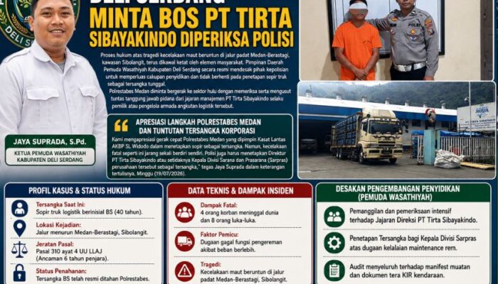 Kecelakaan Maut Medan-Berastagi: Pemuda Wasathiyah Deli Serdang Minta Polisi Periksa Direktur PT Tirta Sibayakindo