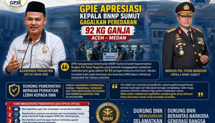 GPIE Apresiasi Kepala BNNP Sumut Gagalkan Peredaran 92 Kg Ganja
