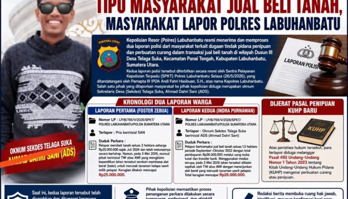 SekDes Telaga Suka ADS Diduga Tipu Masyarakat Jual Beli Tanah, Masyarakat Lapor Polres Labuhanbatu