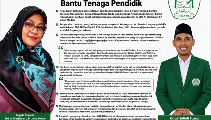 Kepala SDS Al Washliyah 2 Medan Apresiasi Kepedulian ISARAH Sumut Bantu Tenaga Pendidik