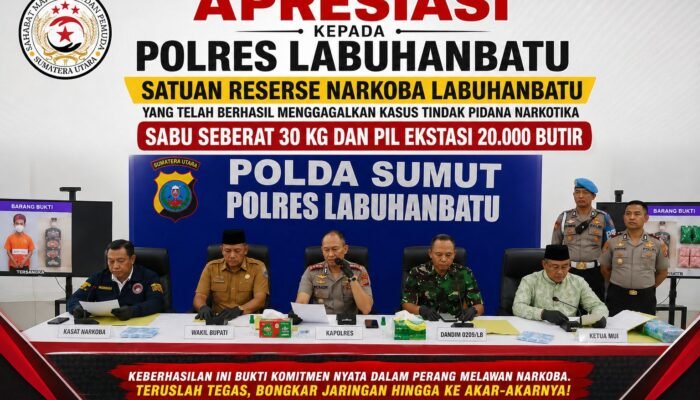 Gagal Peredaran 30 Kg Sabu dan 20 Ribu Ekstasi, SMP-SU Apresiasi Polres Labuhanbatu
