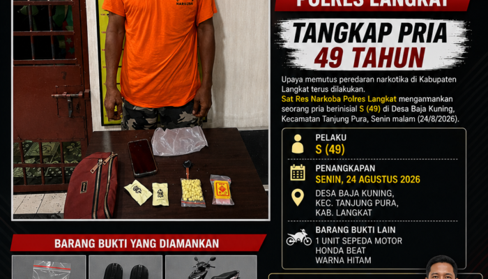 Satres Narkoba Polres Langkat Tangkap Pria 49 Tahun dan Barang Bukti 100 Butir Diduga Ekstasi
