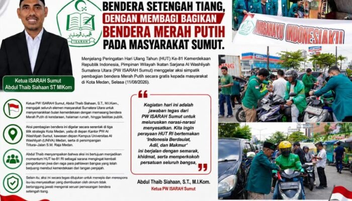 Tepis Seruan Pemasangan Bendera Setengah Tiang, PW ISARAH Sumut Sebar Bendera Merah Putih