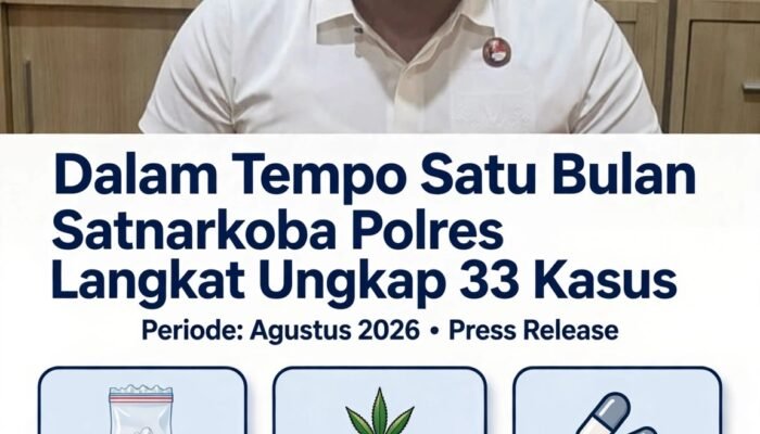 Dalam Tempo Satu Bulan Satnarkoba Polres Langkat Ungkap 33 Kasus